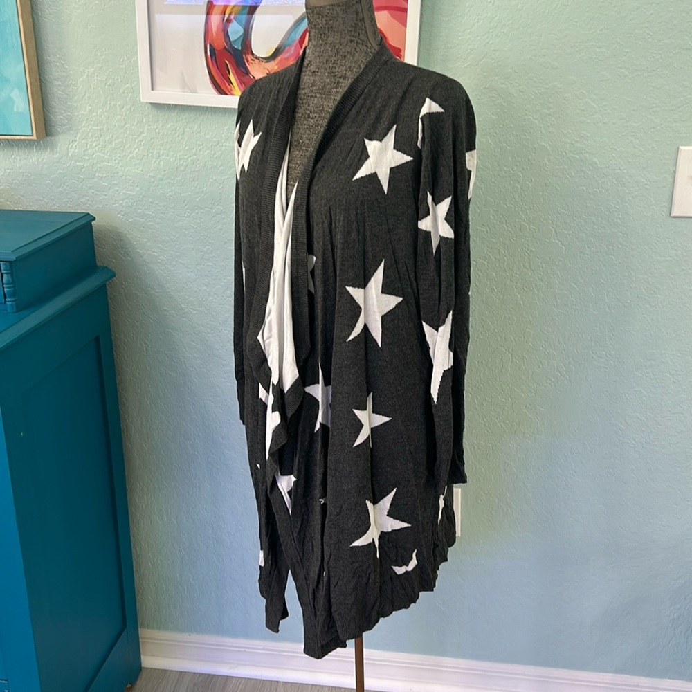 Torrid Gray Star Open Cardigan 0 Large XL 12 Long Sweater